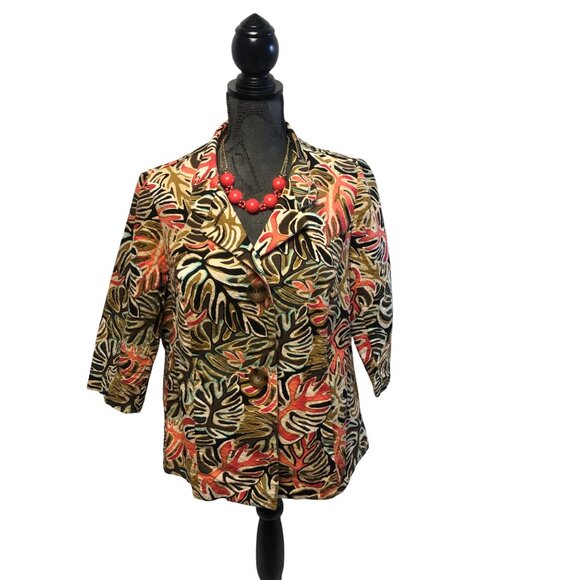 RQT Jacket Size XL Brown Salmon Cotton Pockets Two Button Blazer Tropical - Picture 1 of 7